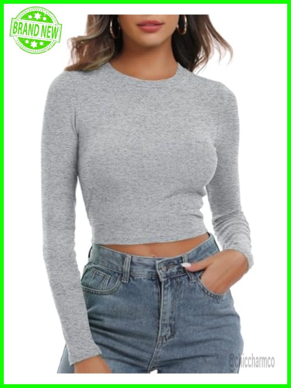 Women's Knit Ribbed Long Sleeve Fitted Crop Top - Stretchy Casual Basic Tee